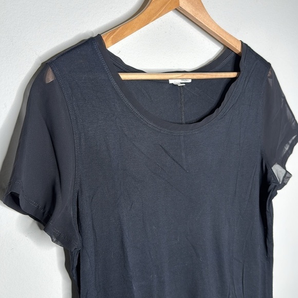 Halogen Nordstrom Short Sleeve Top w/Sheer Sleeves in Black Women's Size Large - Picture 3 of 7